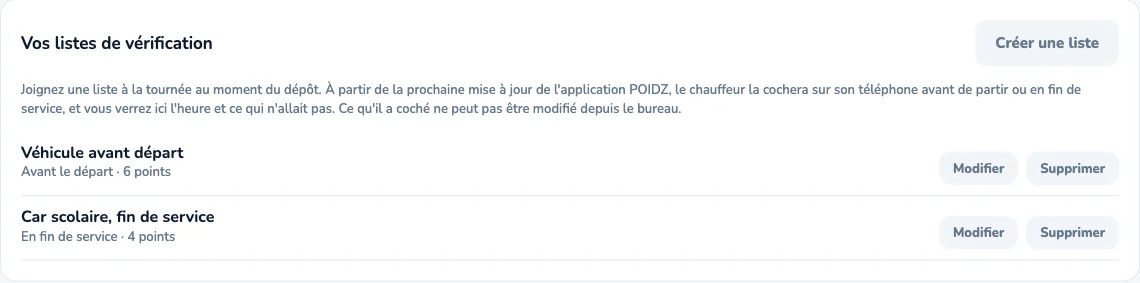 Les listes de vérification préparées par l'exploitant.